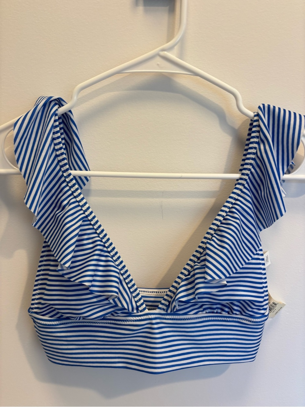Blue and White Striped Ruffle Bikini Top